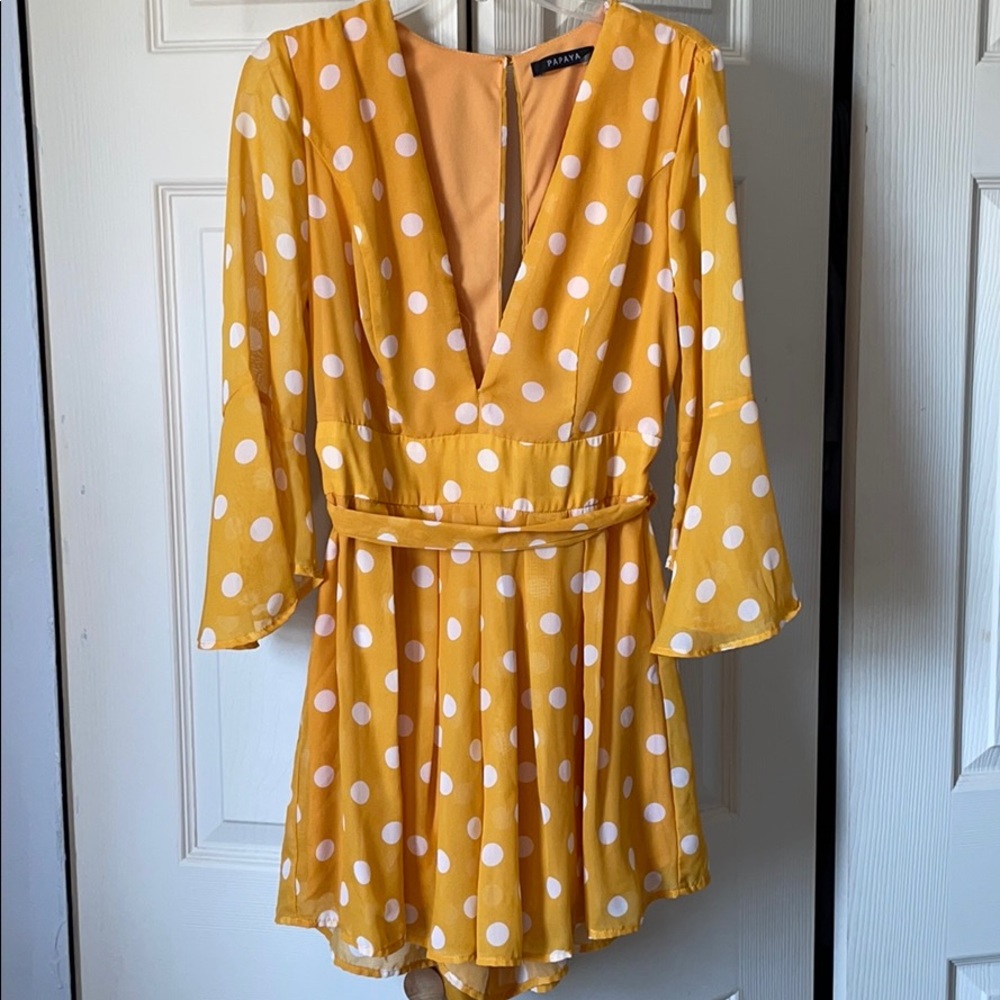 Yellow and white polka dot dress